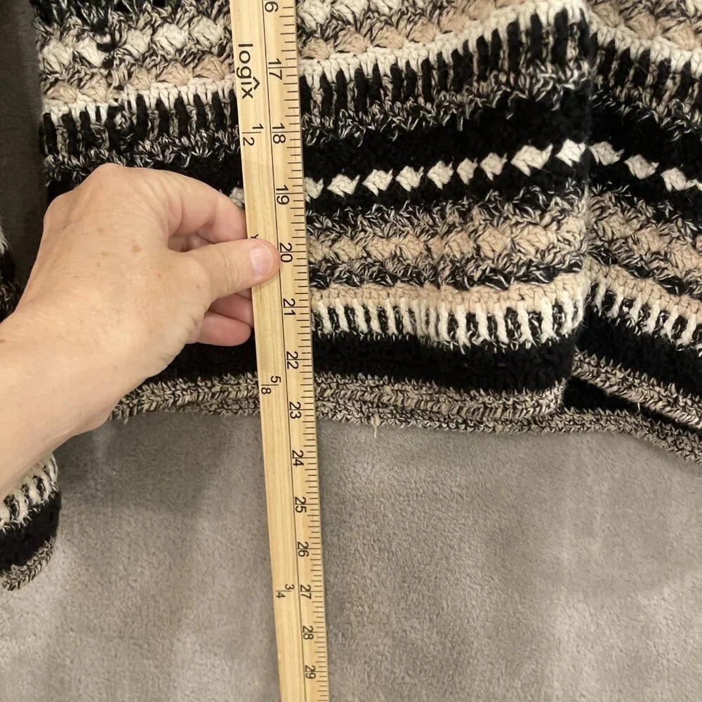 Vtg  Christopher & Banks Hand Knit Cardigan Sweater Women’s M Black, White & Tan